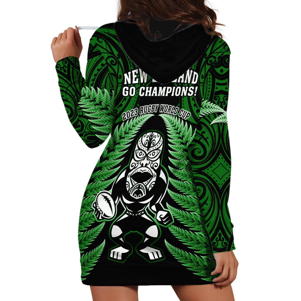 New Zealand Aotearoa Rugby Hoodie Dress NZ Tiki With Maori Fern World Cup Green Version - Vibe Hoodie Shop