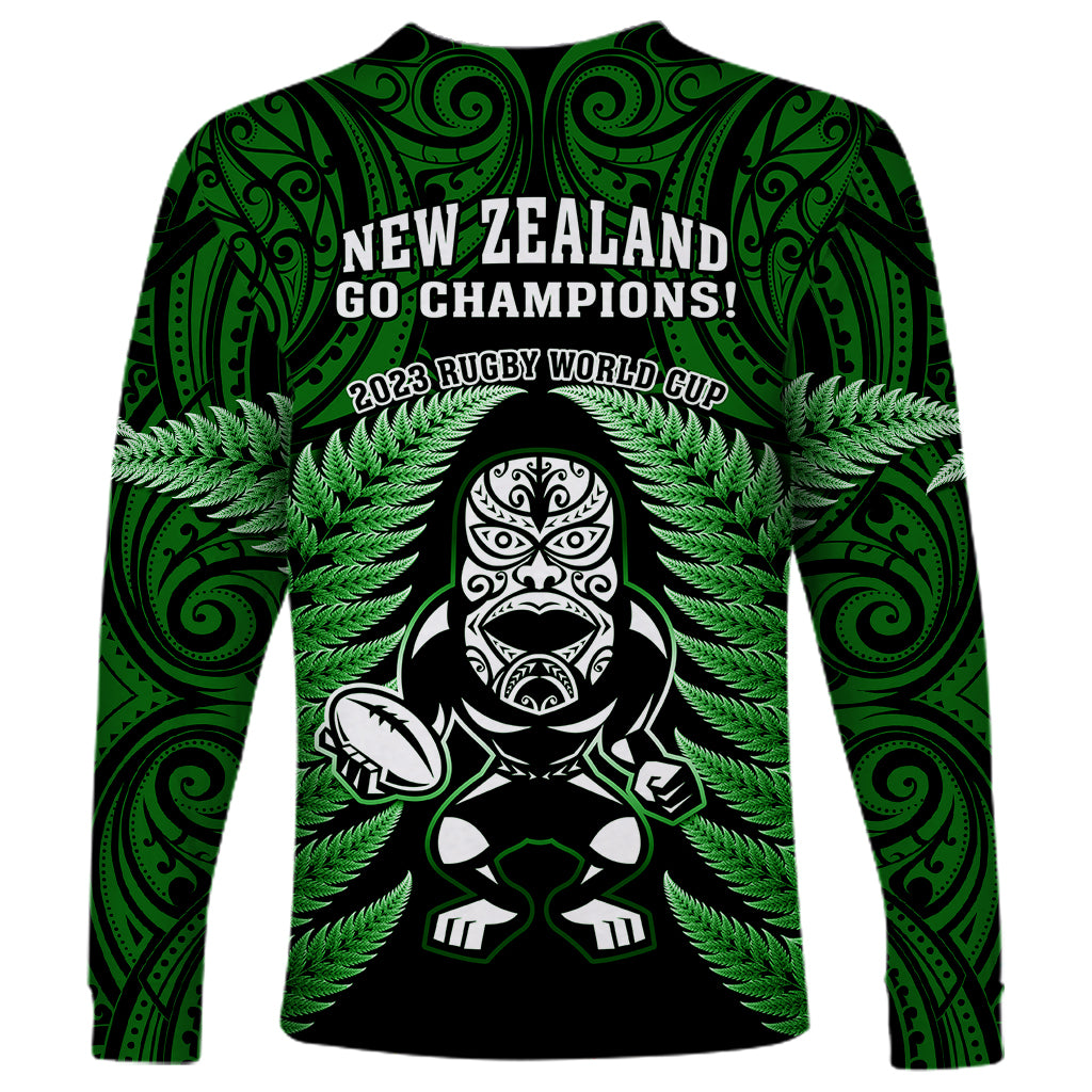 New Zealand Aotearoa Rugby Long Sleeve Shirt NZ Tiki With Maori Fern World Cup Green Version - Vibe Hoodie Shop