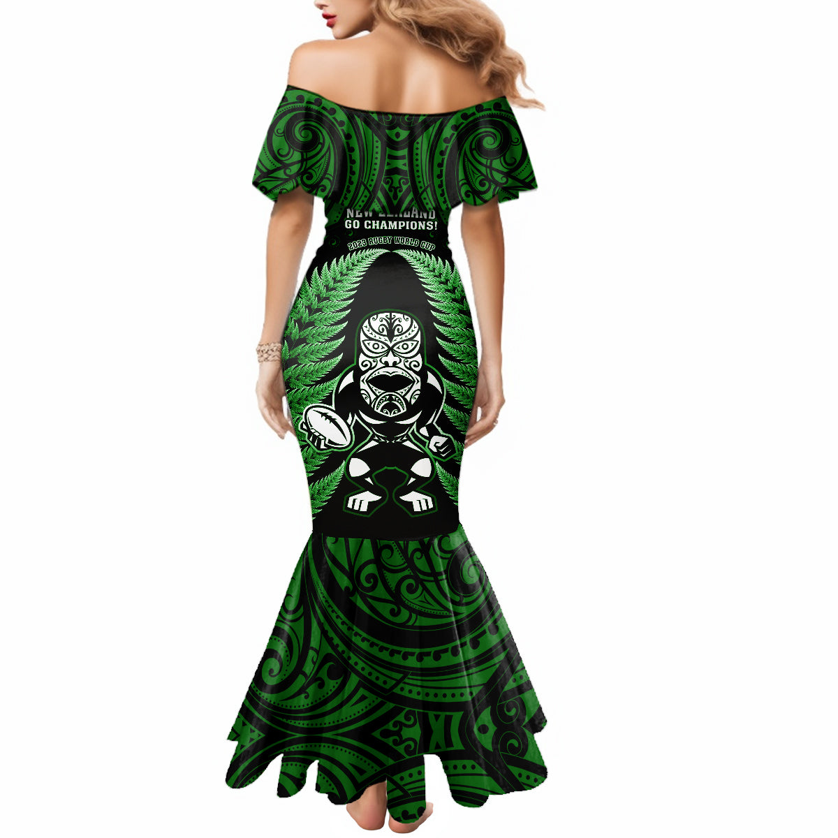 new-zealand-aotearoa-rugby-mermaid-dress-nz-tiki-with-maori-fern-world-cup-green-version