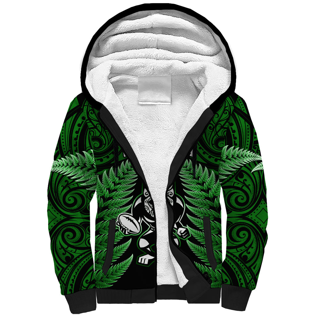 New Zealand Aotearoa Rugby Sherpa Hoodie NZ Tiki With Maori Fern World Cup Green Version - Vibe Hoodie Shop