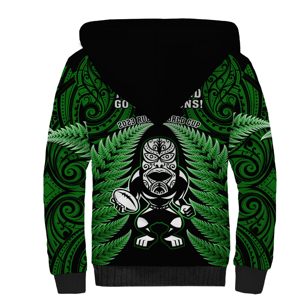 New Zealand Aotearoa Rugby Sherpa Hoodie NZ Tiki With Maori Fern World Cup Green Version - Vibe Hoodie Shop