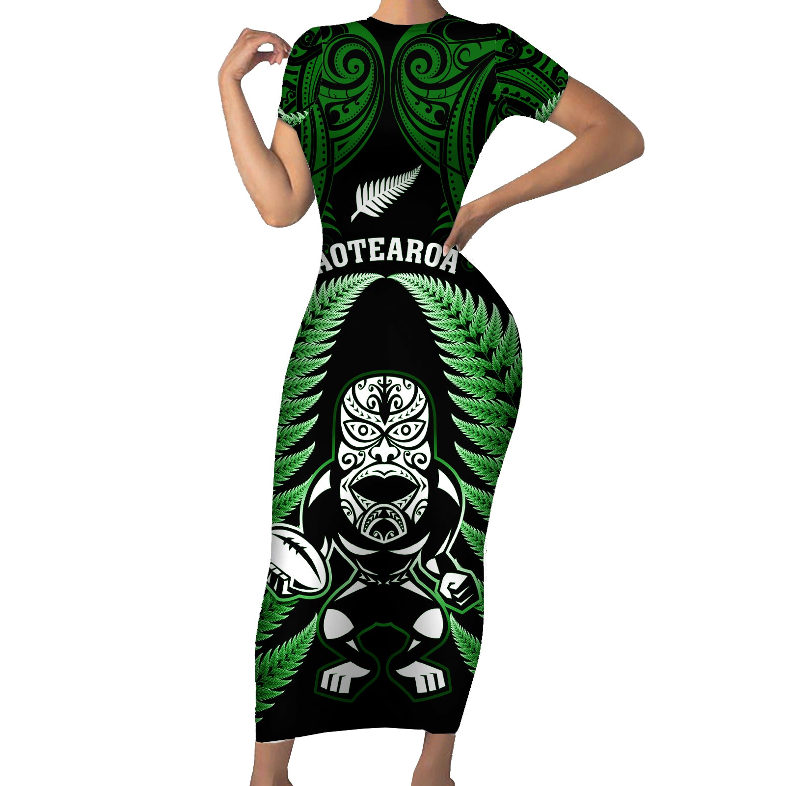 new-zealand-aotearoa-rugby-short-sleeve-bodycon-dress-nz-tiki-with-maori-fern-world-cup-green-version