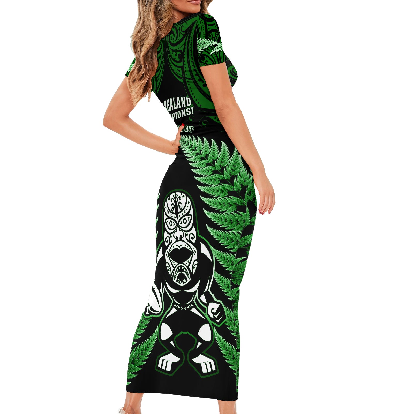 new-zealand-aotearoa-rugby-short-sleeve-bodycon-dress-nz-tiki-with-maori-fern-world-cup-green-version