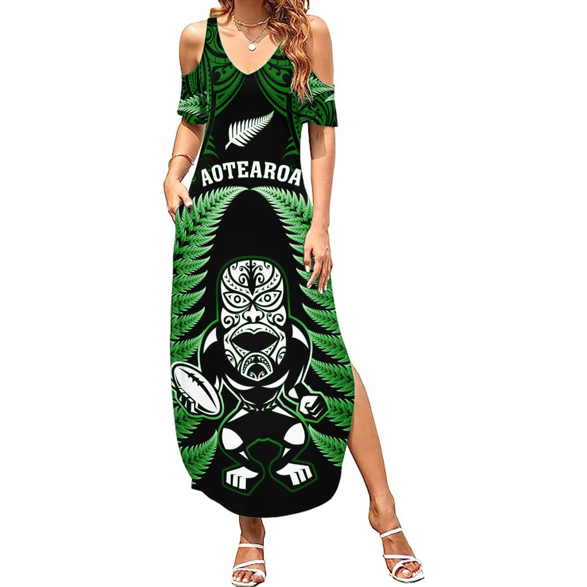 new-zealand-aotearoa-rugby-summer-maxi-dress-nz-tiki-with-maori-fern-world-cup-green-version