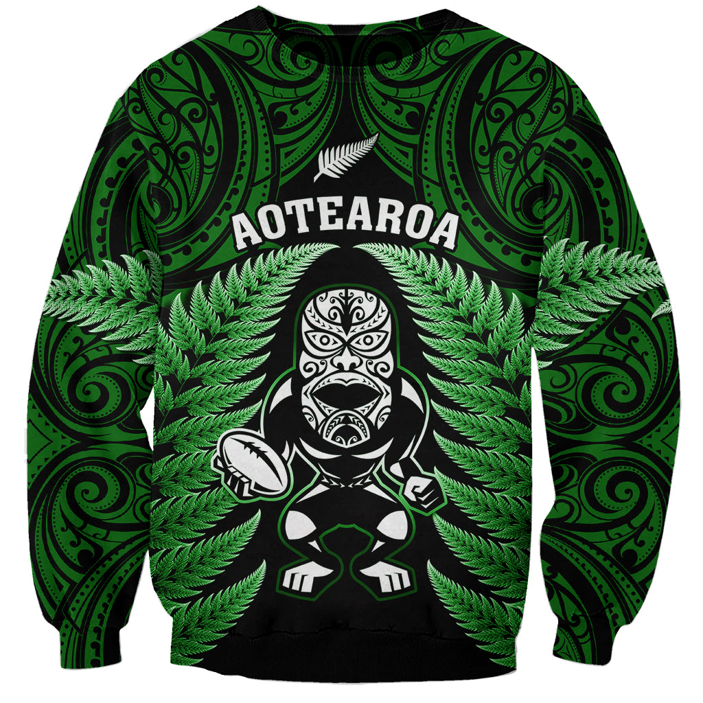 New Zealand Aotearoa Rugby Sweatshirt NZ Tiki With Maori Fern World Cup Green Version - Vibe Hoodie Shop