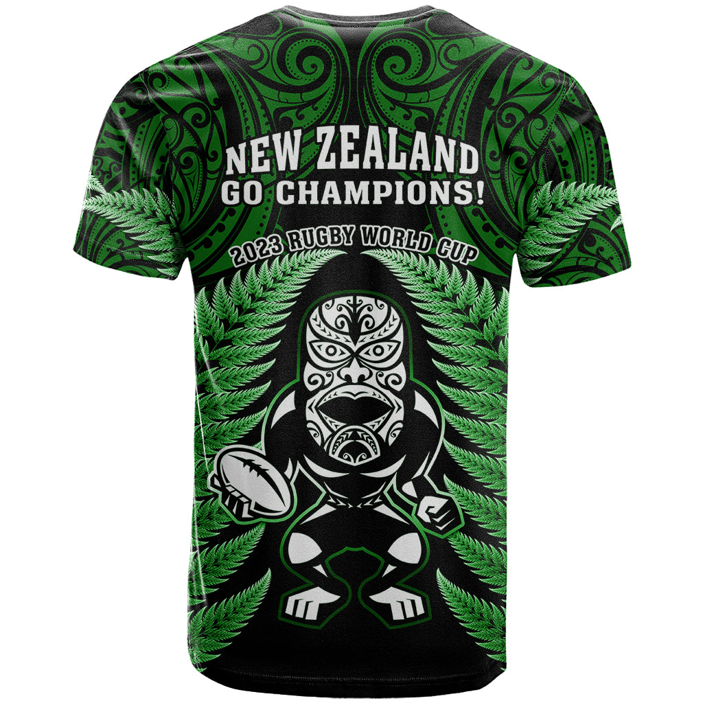 New Zealand Aotearoa Rugby T Shirt NZ Tiki With Maori Fern World Cup Green Version - Vibe Hoodie Shop