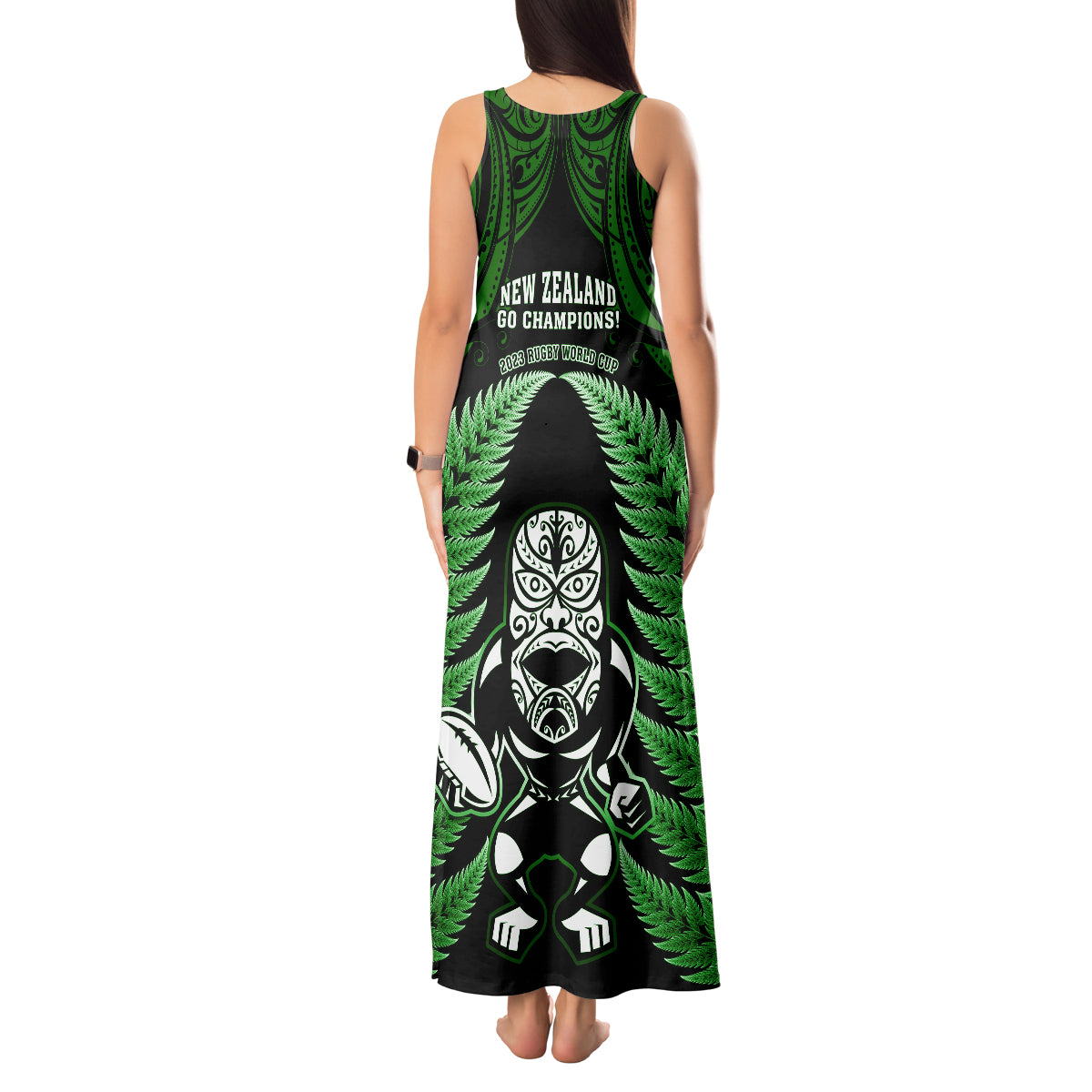 new-zealand-aotearoa-rugby-tank-maxi-dress-nz-tiki-with-maori-fern-world-cup-green-version