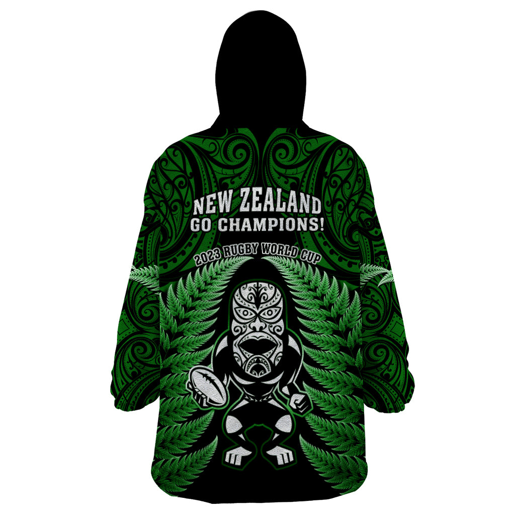 New Zealand Aotearoa Rugby Wearable Blanket Hoodie NZ Tiki With Maori Fern World Cup Green Version - Vibe Hoodie Shop