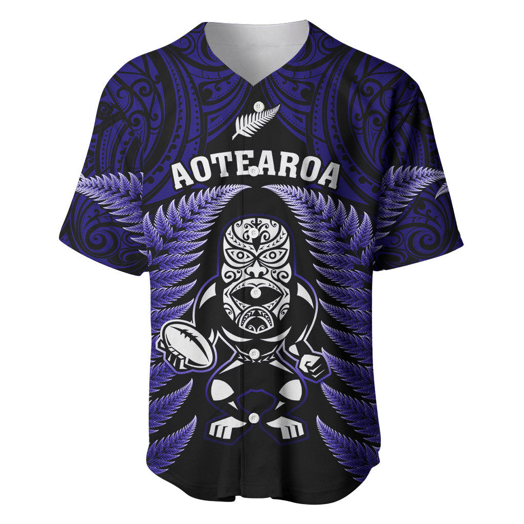 New Zealand Aotearoa Rugby Baseball Jersey NZ Tiki With Maori Fern World Cup Blue Version - Vibe Hoodie Shop