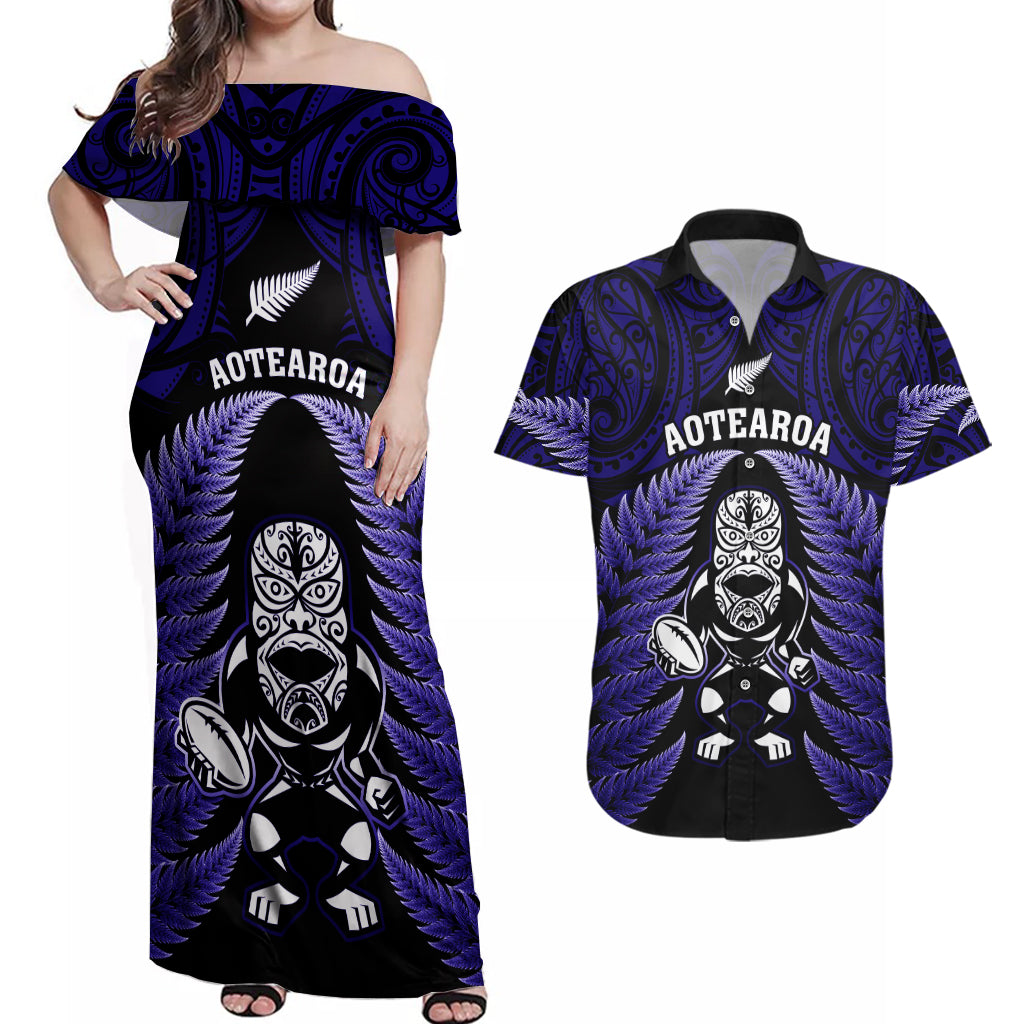 new-zealand-aotearoa-rugby-couples-matching-off-shoulder-maxi-dress-and-hawaiian-shirt-nz-tiki-with-maori-fern-world-cup-blue-version