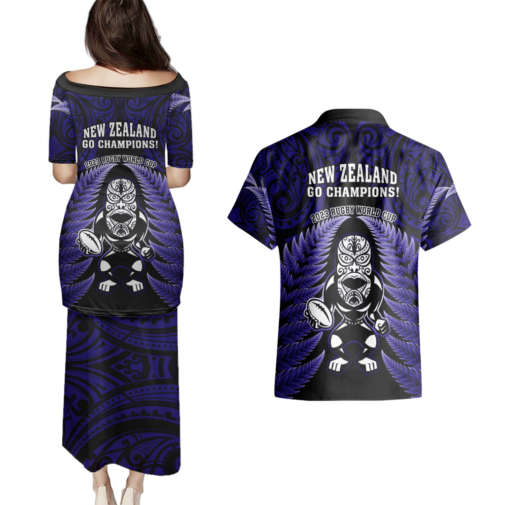 new-zealand-aotearoa-rugby-couples-matching-puletasi-dress-and-hawaiian-shirt-nz-tiki-with-maori-fern-world-cup-blue-version