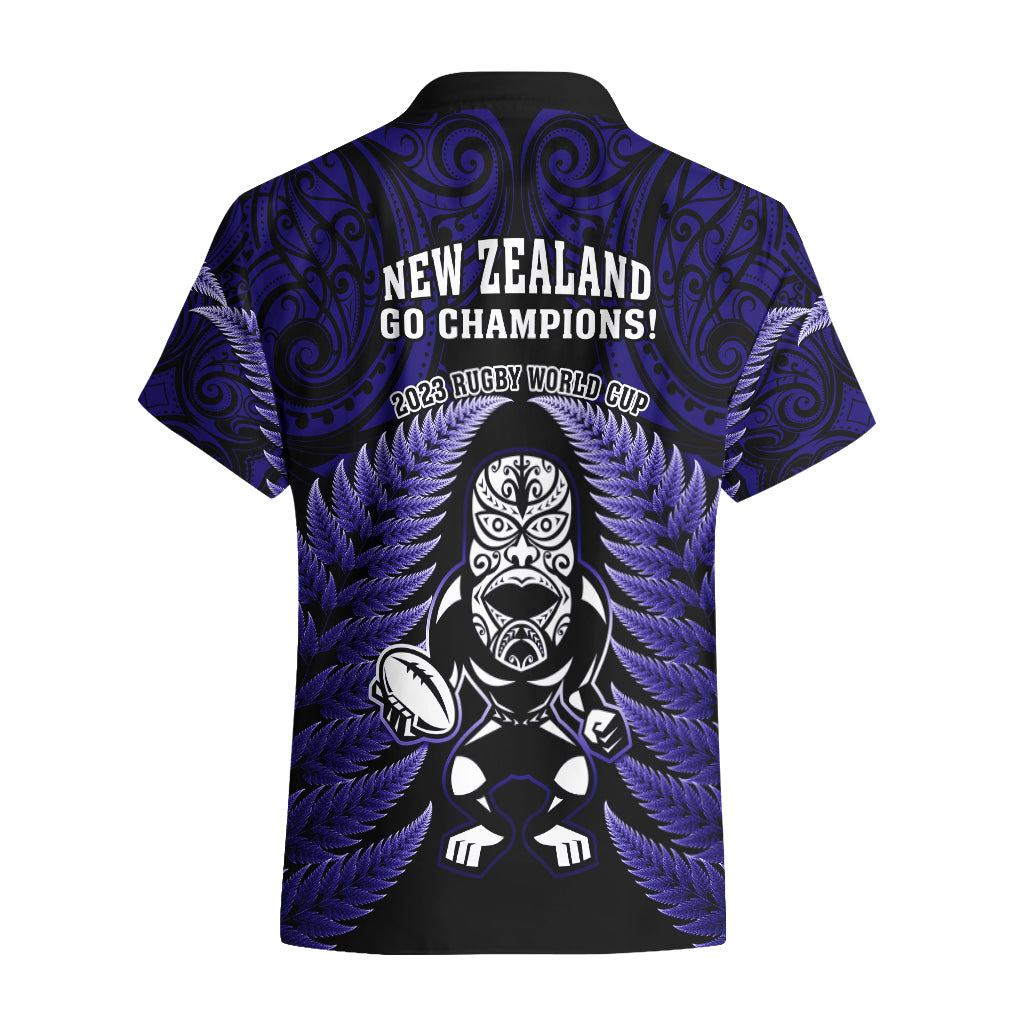 New Zealand Aotearoa Rugby Hawaiian Shirt NZ Tiki With Maori Fern World Cup Blue Version - Vibe Hoodie Shop