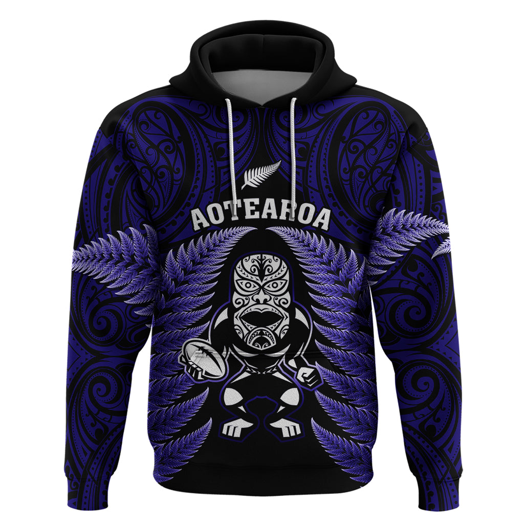 New Zealand Aotearoa Rugby Hoodie NZ Tiki With Maori Fern World Cup Blue Version - Vibe Hoodie Shop