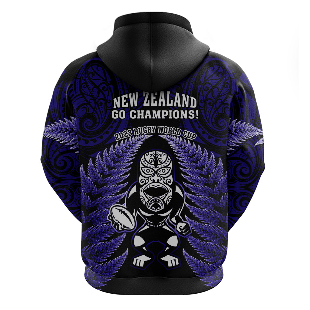 New Zealand Aotearoa Rugby Hoodie NZ Tiki With Maori Fern World Cup Blue Version - Vibe Hoodie Shop