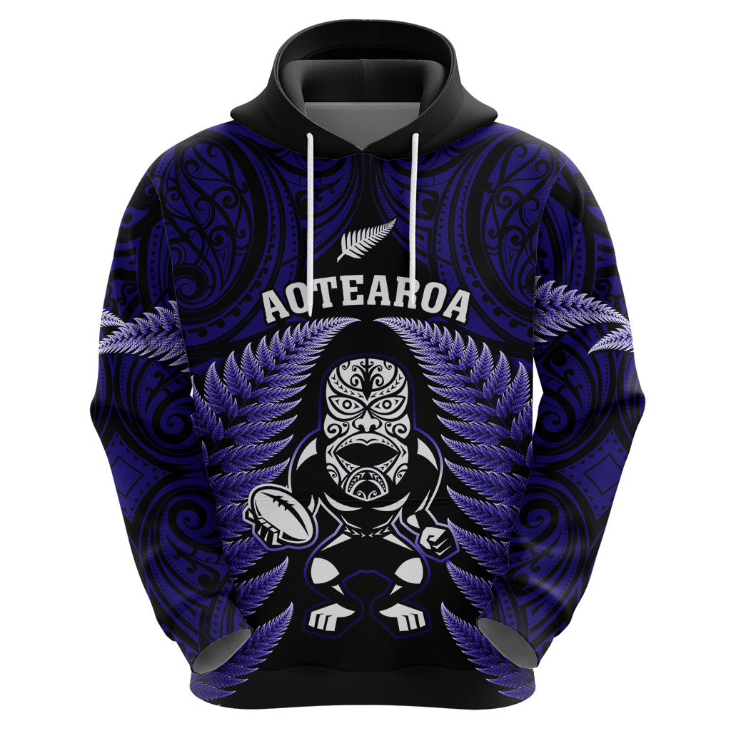 New Zealand Aotearoa Rugby Hoodie NZ Tiki With Maori Fern World Cup Blue Version - Vibe Hoodie Shop