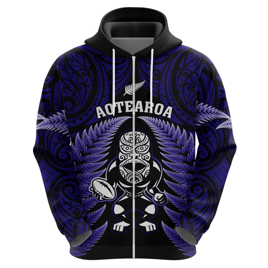 New Zealand Aotearoa Rugby Hoodie NZ Tiki With Maori Fern World Cup Blue Version - Vibe Hoodie Shop