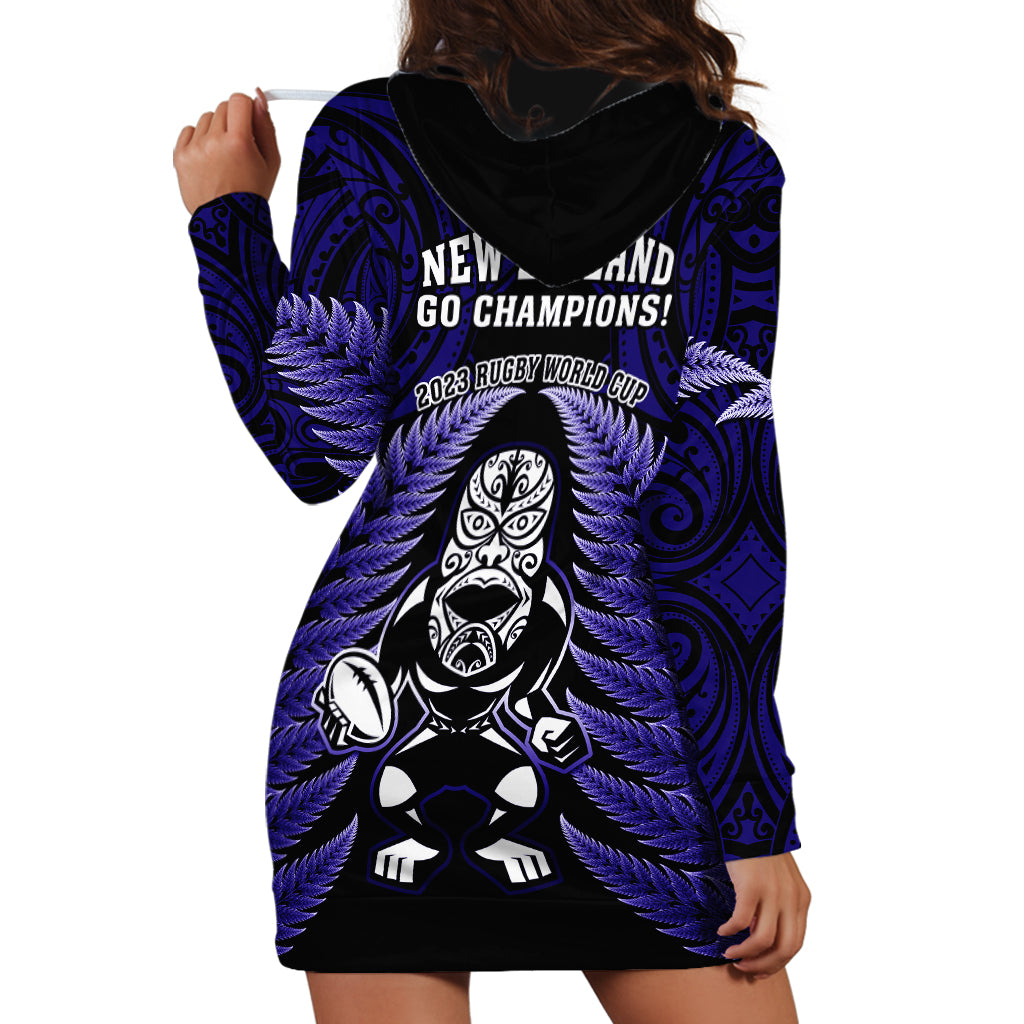 New Zealand Aotearoa Rugby Hoodie Dress NZ Tiki With Maori Fern World Cup Blue Version - Vibe Hoodie Shop
