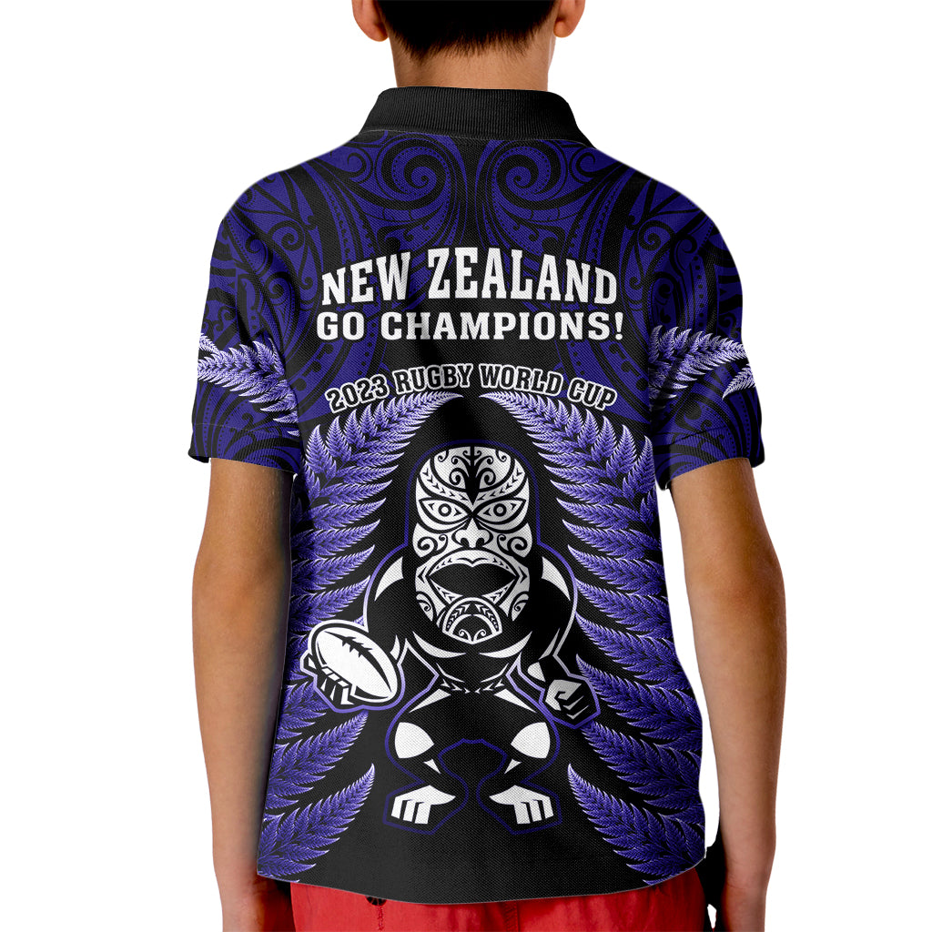New Zealand Aotearoa Rugby Kid Polo Shirt NZ Tiki With Maori Fern World Cup Blue Version - Vibe Hoodie Shop