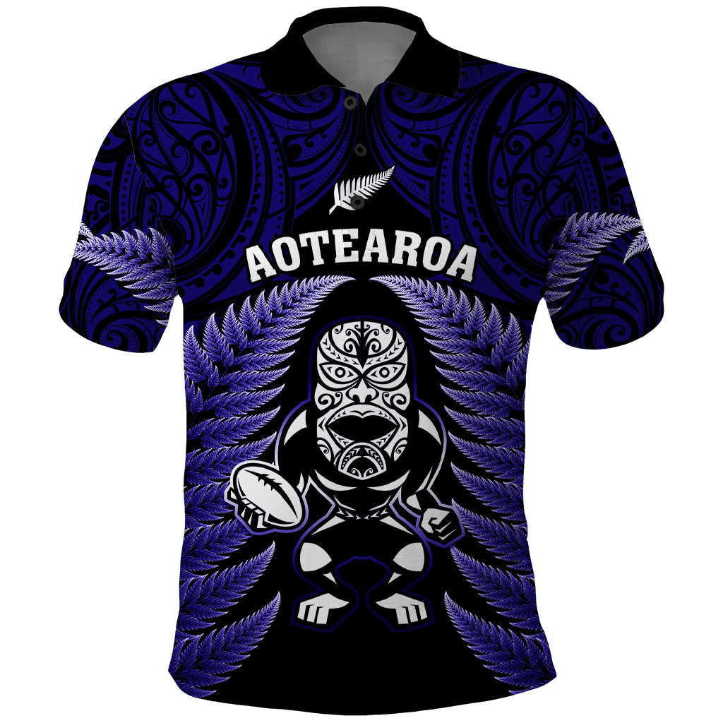 New Zealand Aotearoa Rugby Polo Shirt NZ Tiki With Maori Fern World Cup Blue Version - Vibe Hoodie Shop