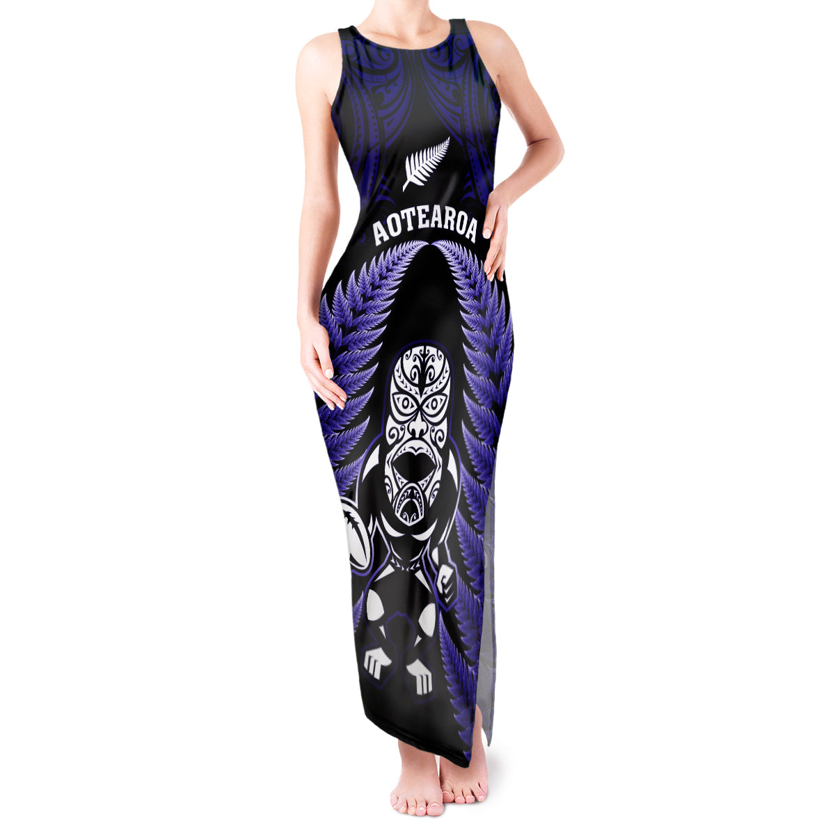 new-zealand-aotearoa-rugby-tank-maxi-dress-nz-tiki-with-maori-fern-world-cup-blue-version