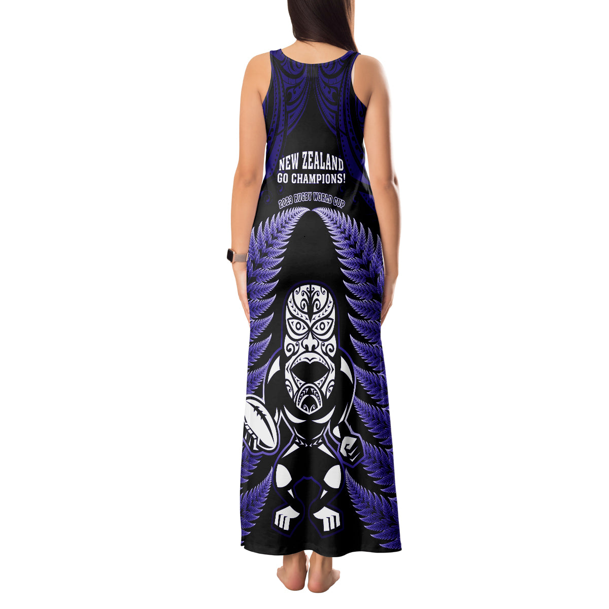 new-zealand-aotearoa-rugby-tank-maxi-dress-nz-tiki-with-maori-fern-world-cup-blue-version