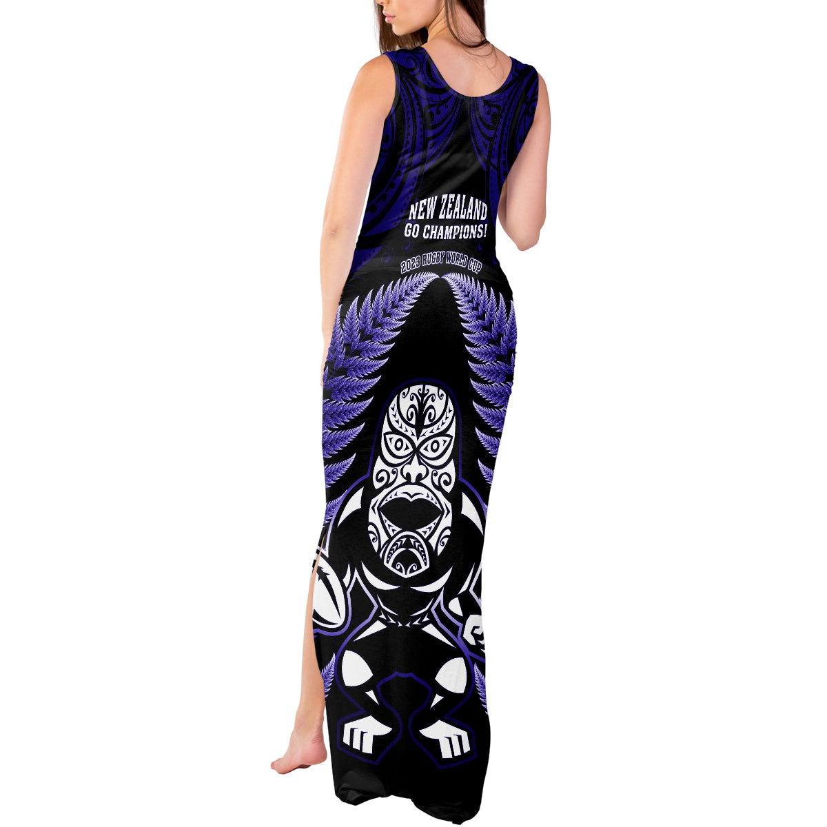 new-zealand-aotearoa-rugby-tank-maxi-dress-nz-tiki-with-maori-fern-world-cup-blue-version