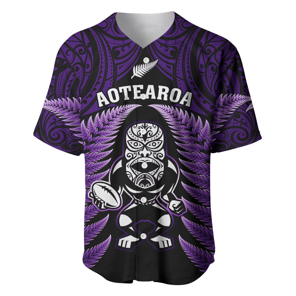 New Zealand Aotearoa Rugby Baseball Jersey NZ Tiki With Maori Fern World Cup Purple Version - Vibe Hoodie Shop