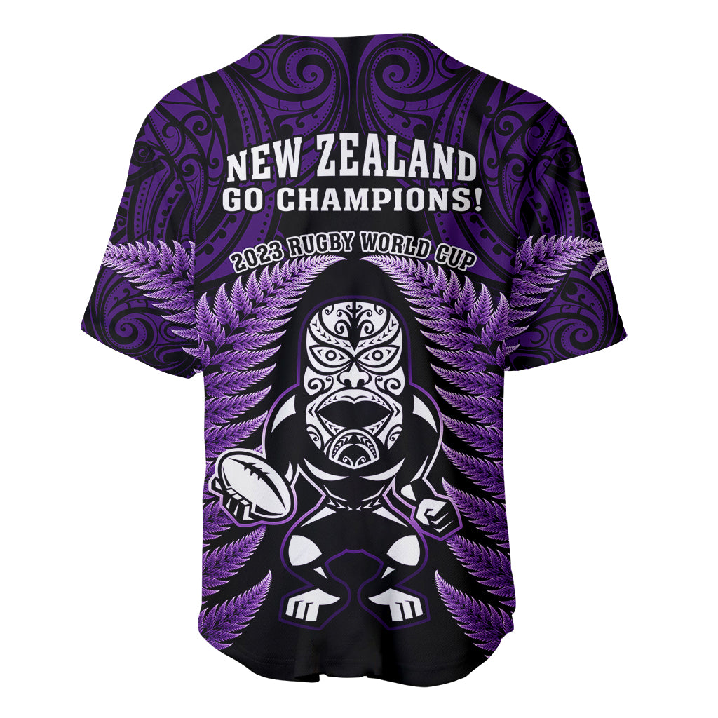 New Zealand Aotearoa Rugby Baseball Jersey NZ Tiki With Maori Fern World Cup Purple Version - Vibe Hoodie Shop