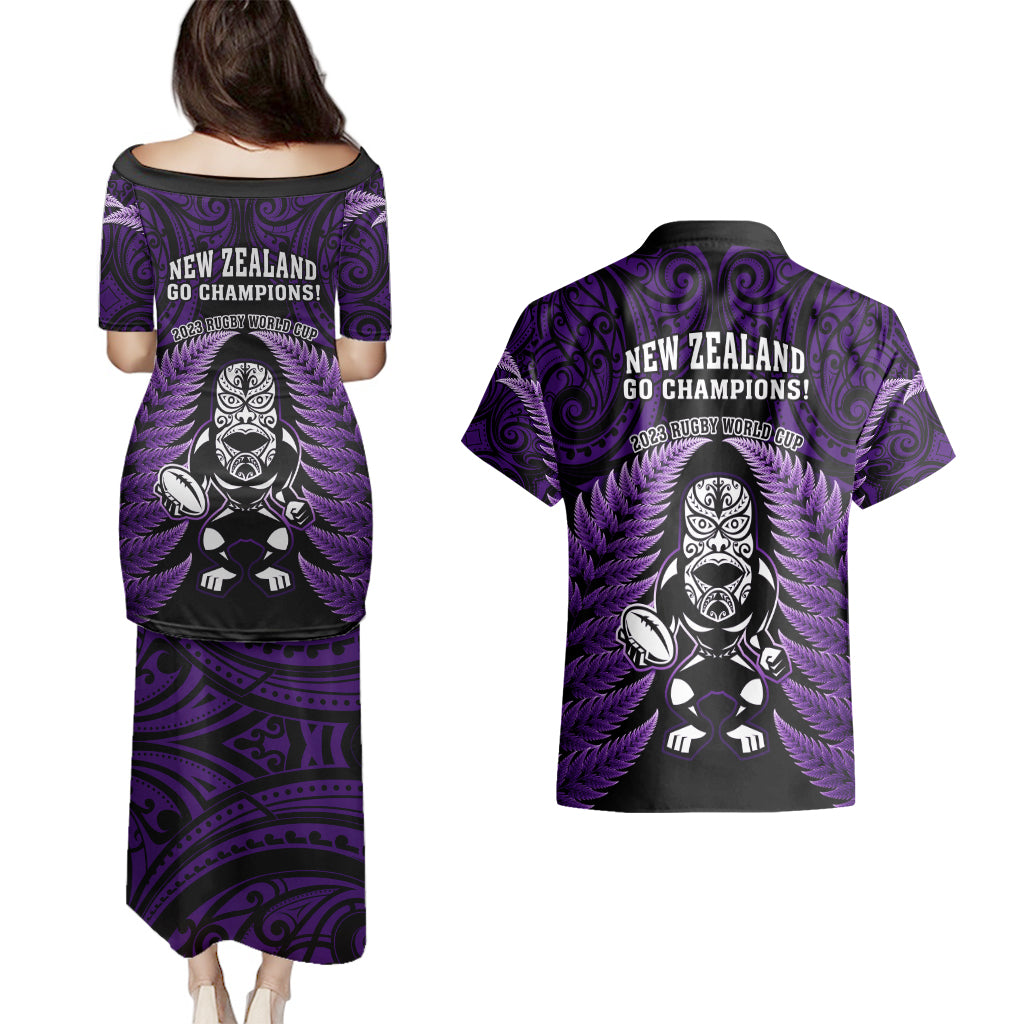 new-zealand-aotearoa-rugby-couples-matching-puletasi-dress-and-hawaiian-shirt-nz-tiki-with-maori-fern-world-cup-purple-version
