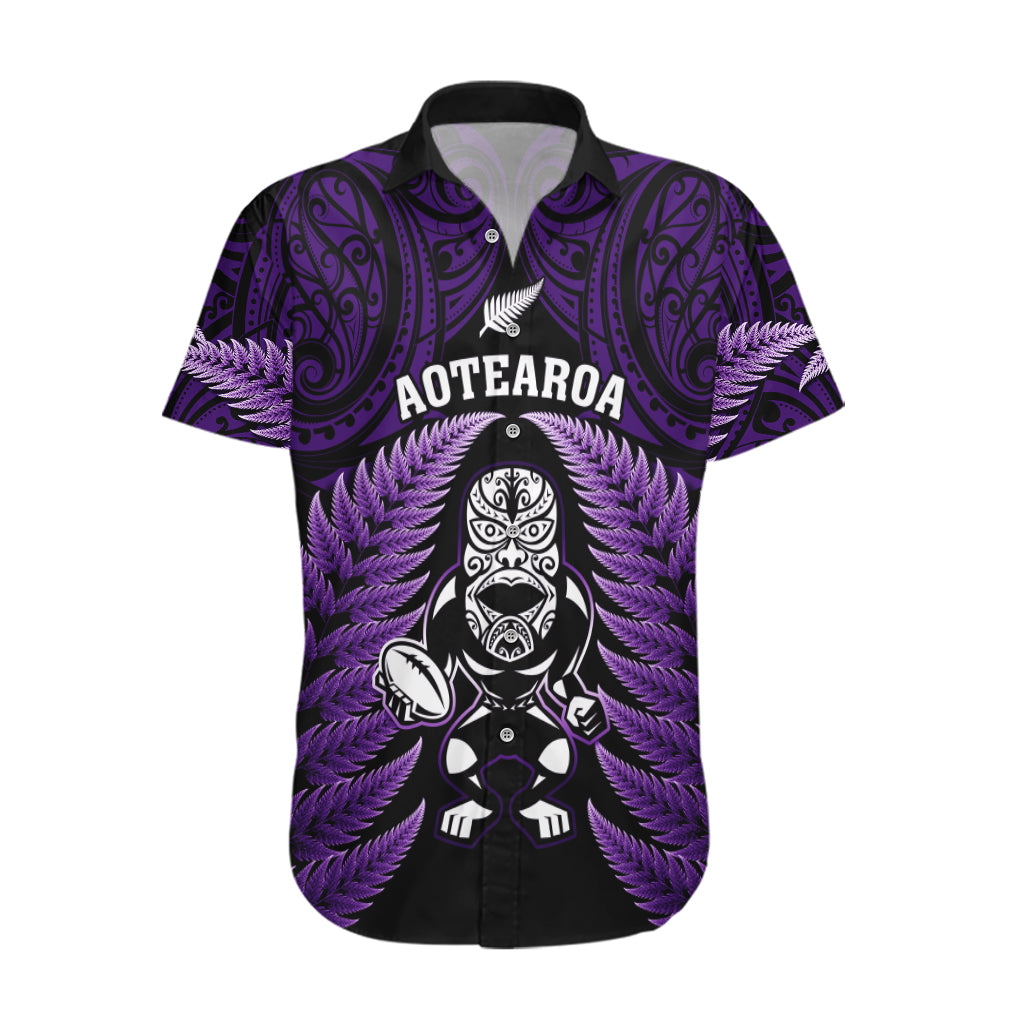 New Zealand Aotearoa Rugby Hawaiian Shirt NZ Tiki With Maori Fern World Cup Purple Version - Vibe Hoodie Shop