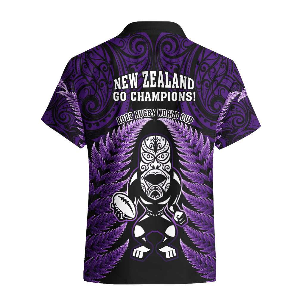 New Zealand Aotearoa Rugby Hawaiian Shirt NZ Tiki With Maori Fern World Cup Purple Version - Vibe Hoodie Shop