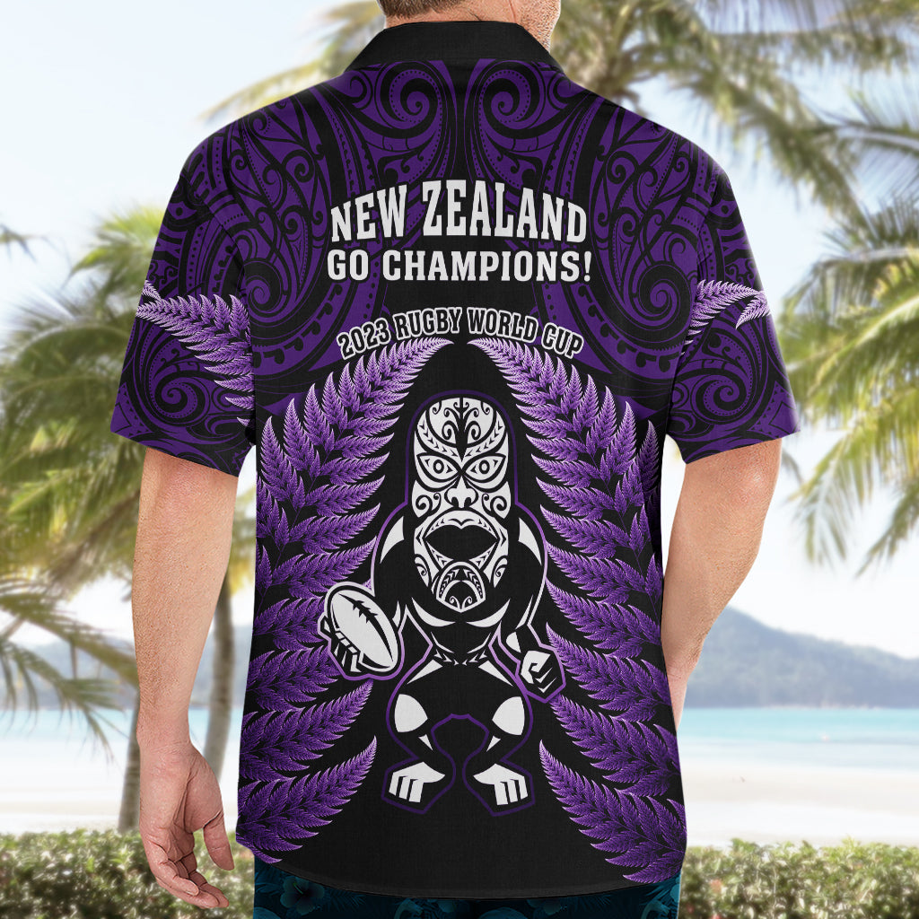 New Zealand Aotearoa Rugby Hawaiian Shirt NZ Tiki With Maori Fern World Cup Purple Version - Vibe Hoodie Shop