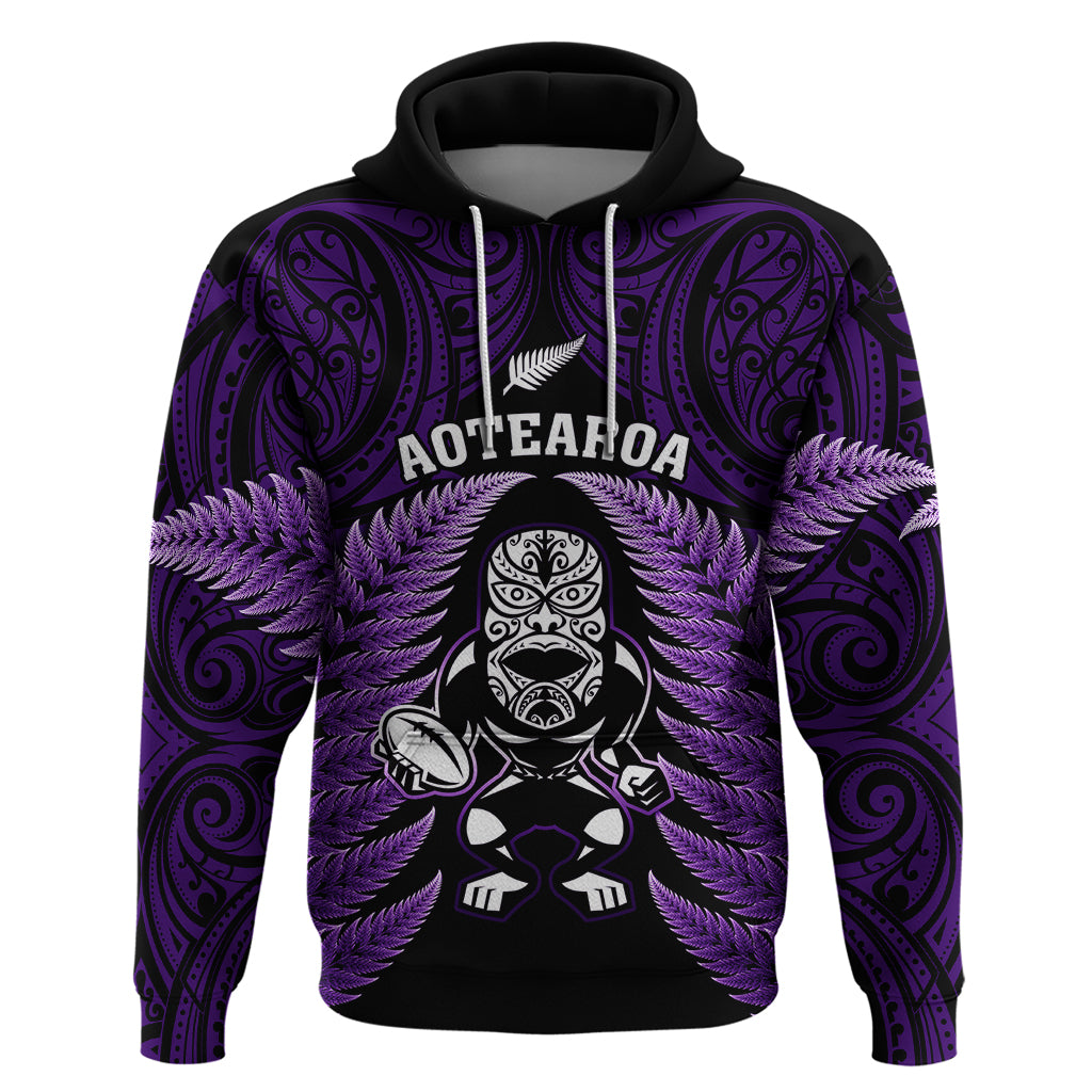 New Zealand Aotearoa Rugby Hoodie NZ Tiki With Maori Fern World Cup Purple Version - Vibe Hoodie Shop