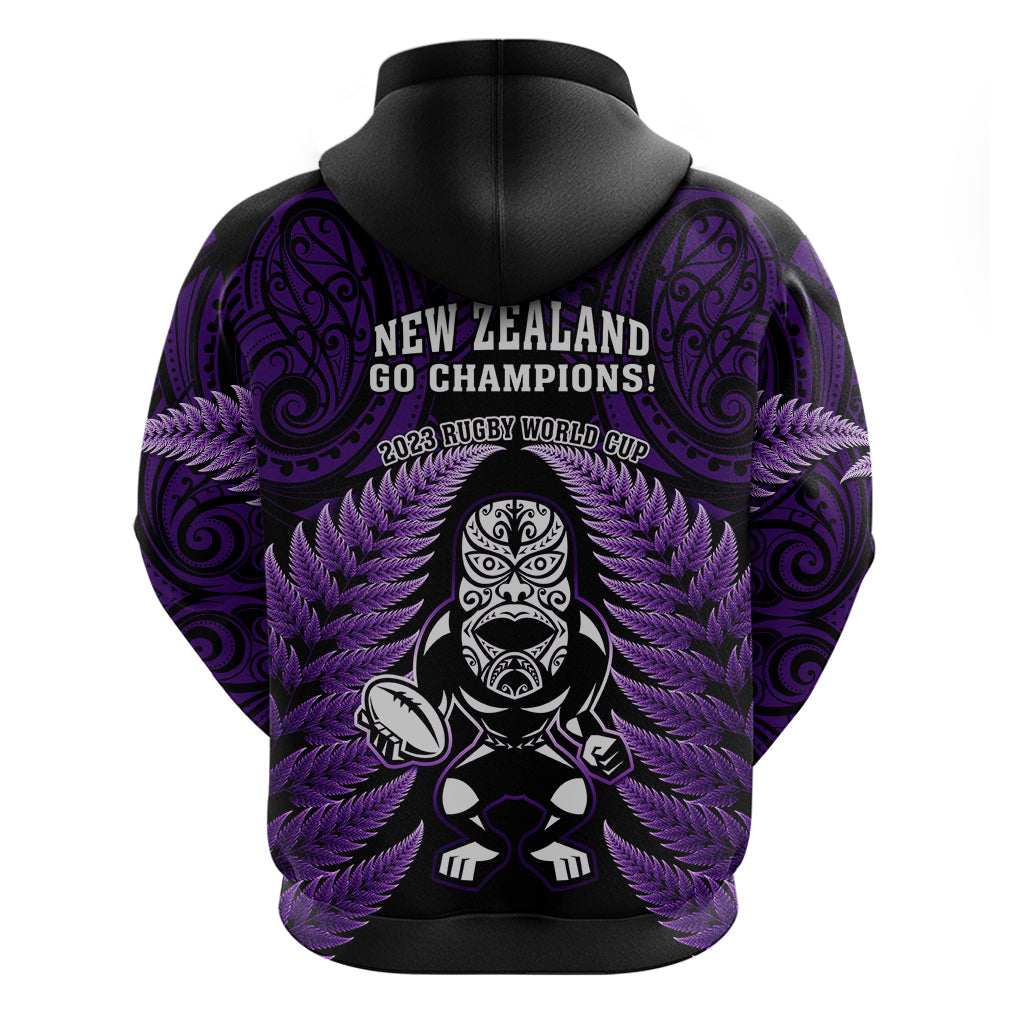 New Zealand Aotearoa Rugby Hoodie NZ Tiki With Maori Fern World Cup Purple Version - Vibe Hoodie Shop