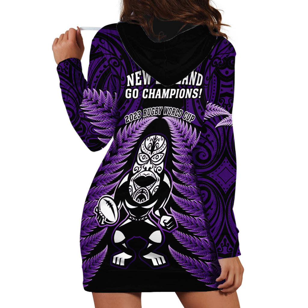 New Zealand Aotearoa Rugby Hoodie Dress NZ Tiki With Maori Fern World Cup Purple Version - Vibe Hoodie Shop