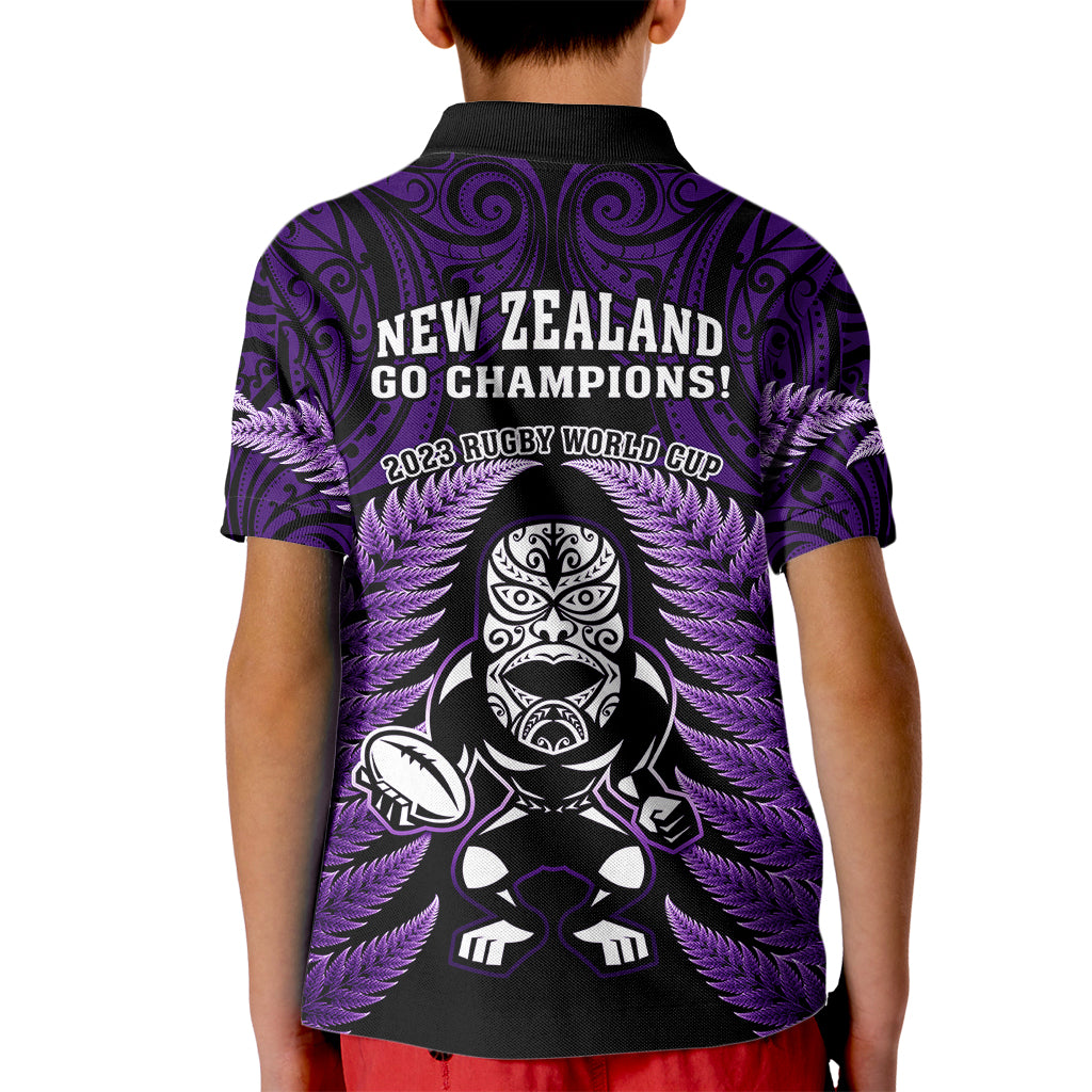 New Zealand Aotearoa Rugby Kid Polo Shirt NZ Tiki With Maori Fern World Cup Purple Version - Vibe Hoodie Shop
