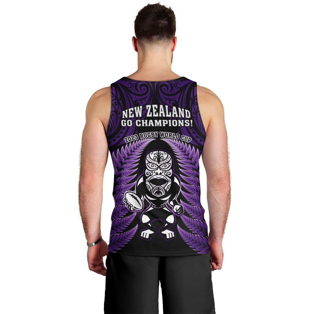 New Zealand Aotearoa Rugby Men Tank Top NZ Tiki With Maori Fern World Cup Purple Version - Vibe Hoodie Shop