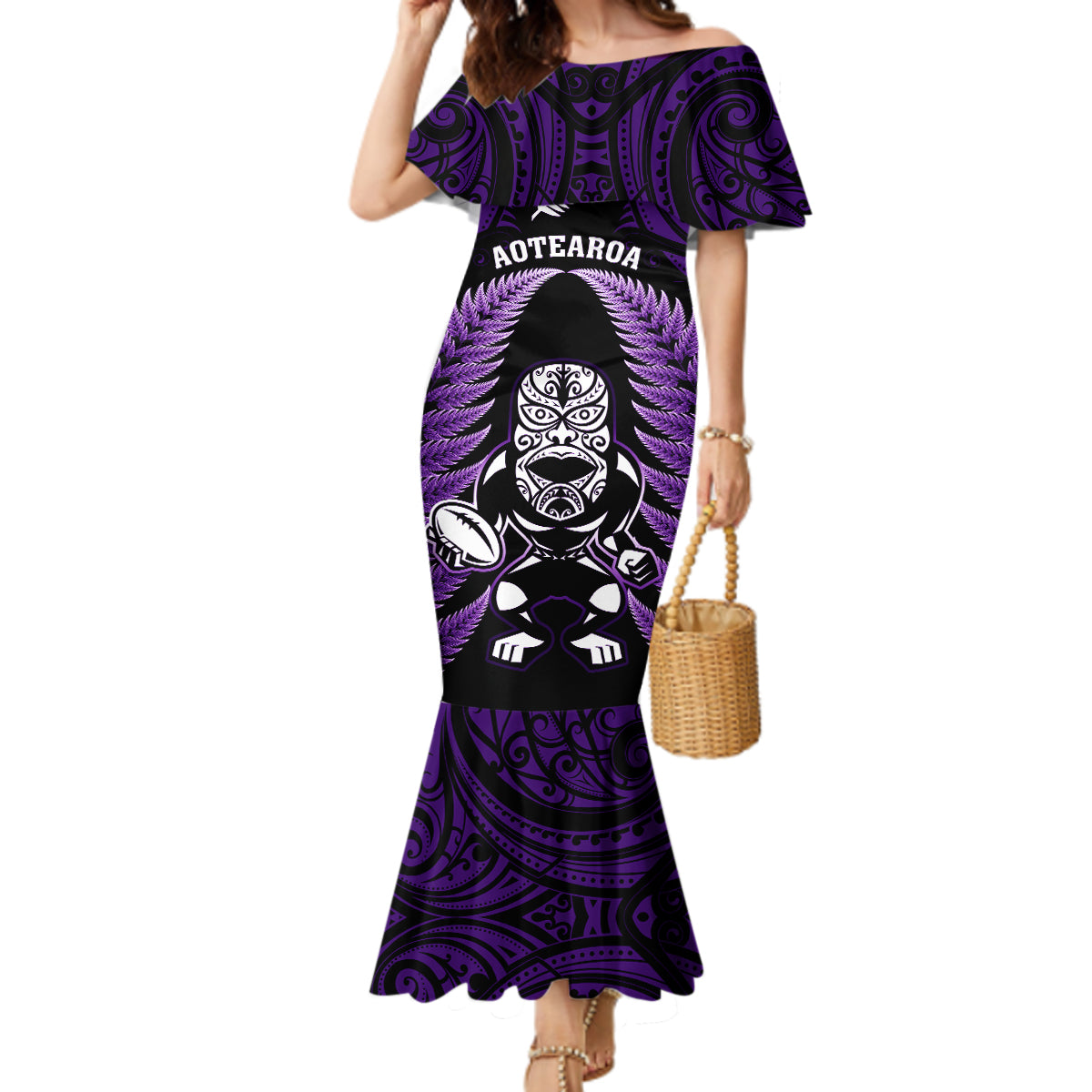 new-zealand-aotearoa-rugby-mermaid-dress-nz-tiki-with-maori-fern-world-cup-purple-version