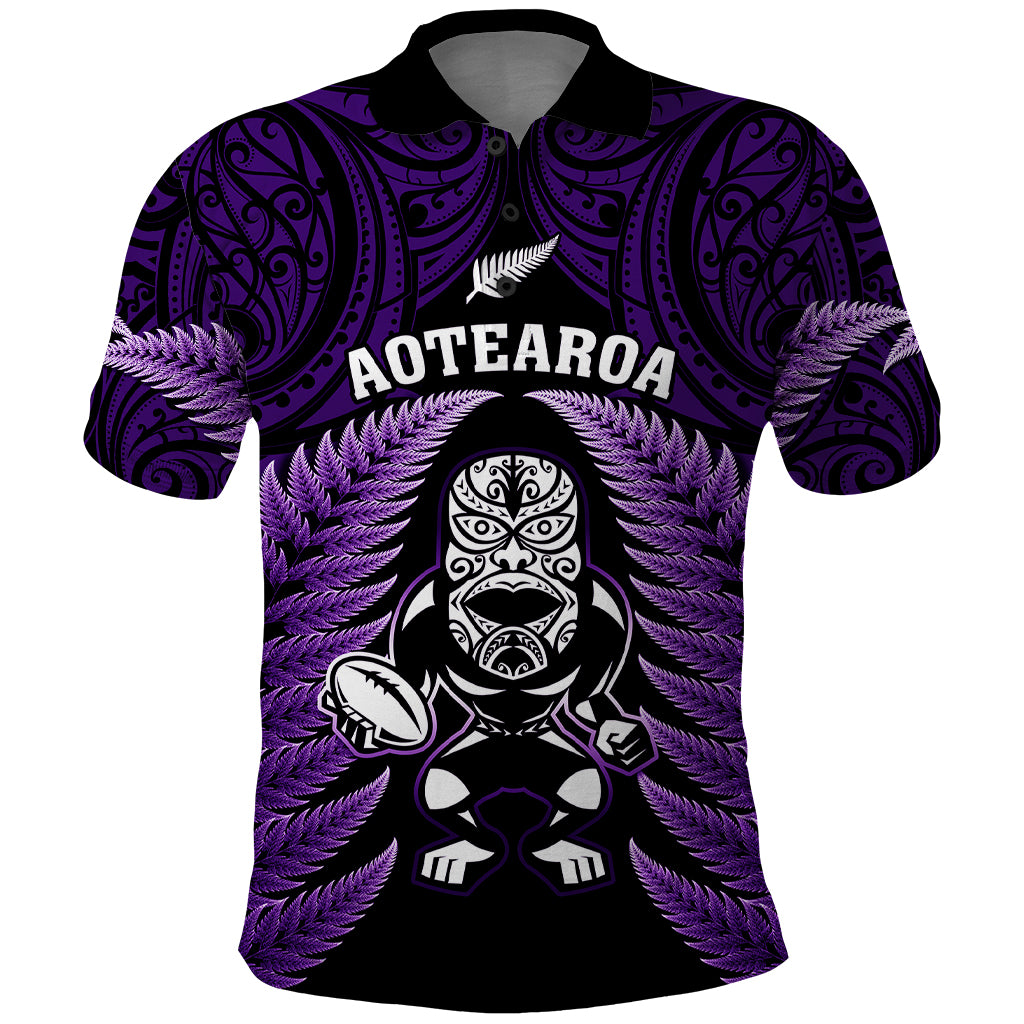 New Zealand Aotearoa Rugby Polo Shirt NZ Tiki With Maori Fern World Cup Purple Version - Vibe Hoodie Shop