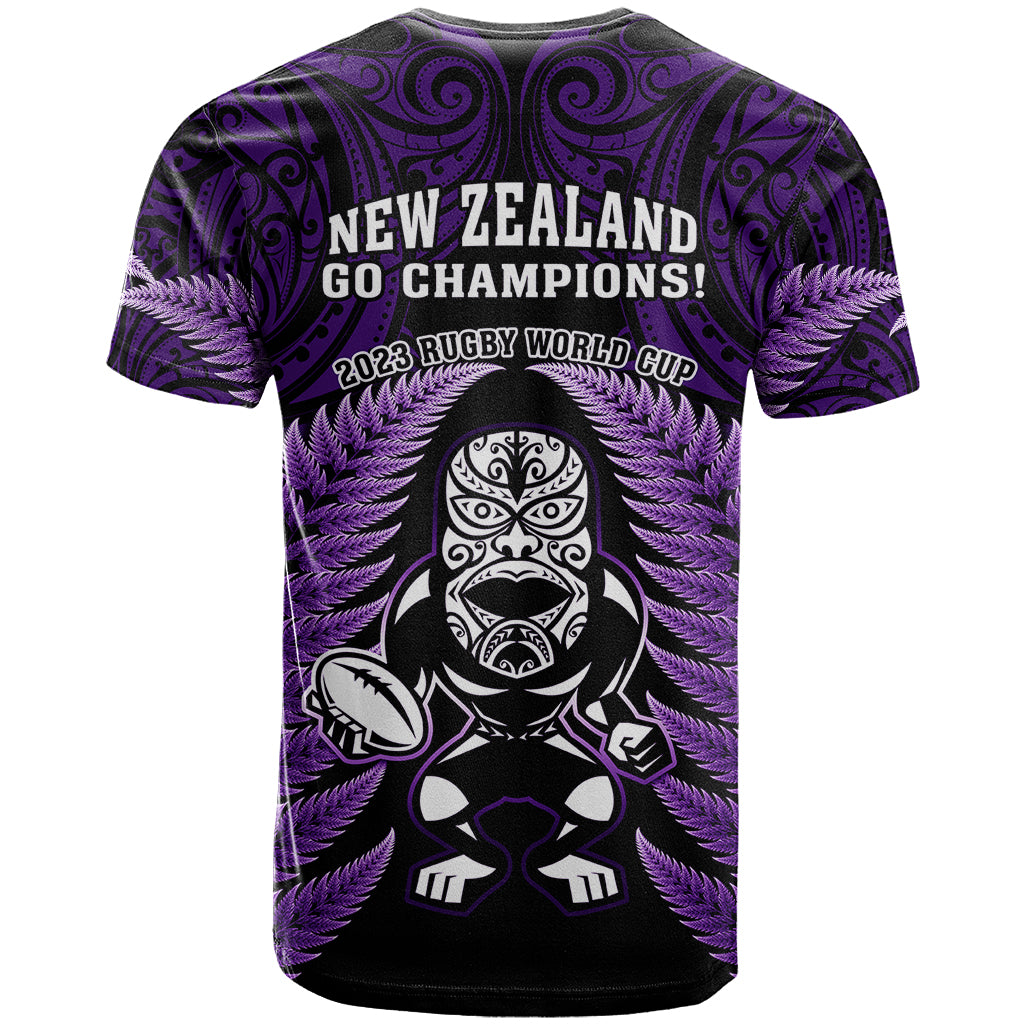 New Zealand Aotearoa Rugby T Shirt NZ Tiki With Maori Fern World Cup Purple Version - Vibe Hoodie Shop