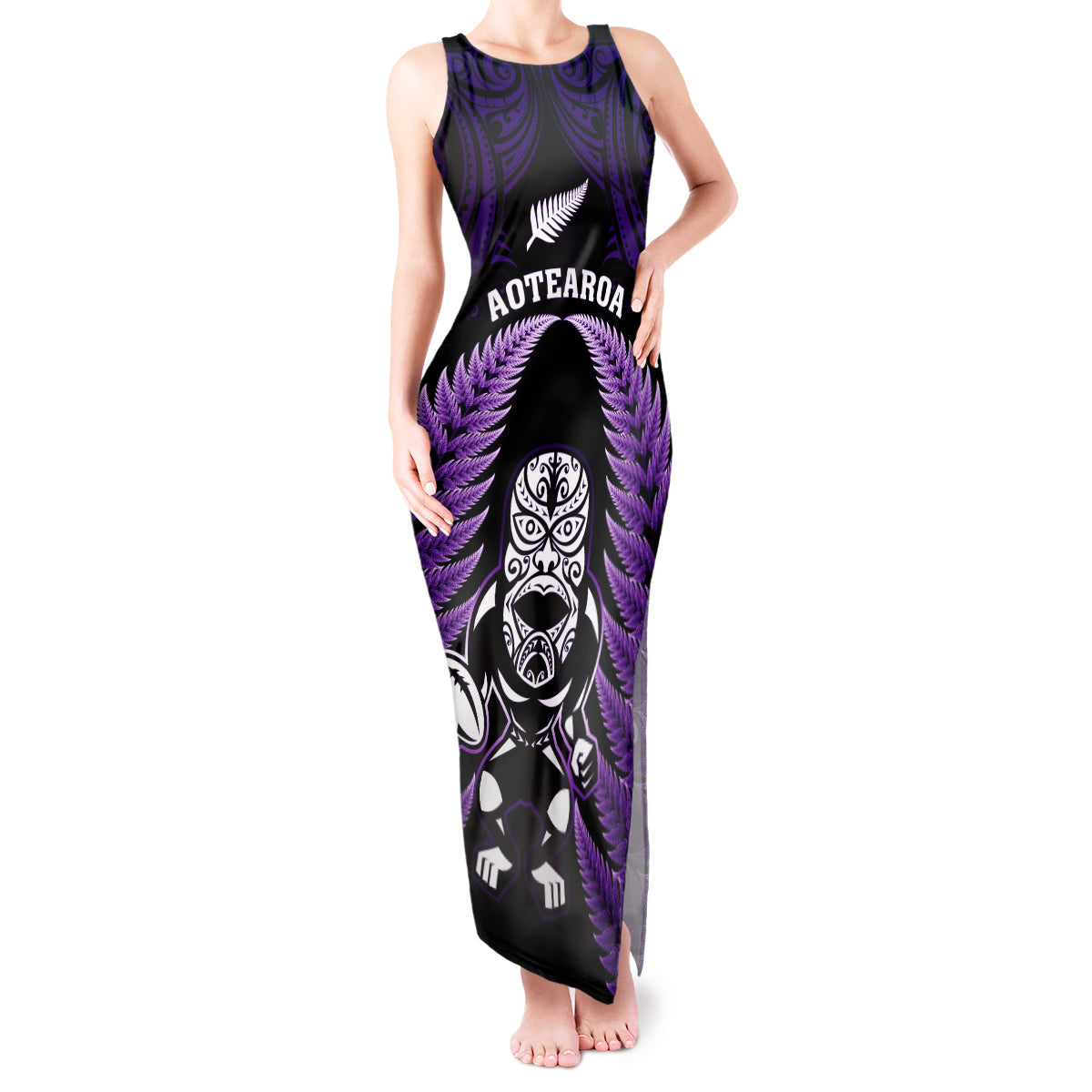 new-zealand-aotearoa-rugby-tank-maxi-dress-nz-tiki-with-maori-fern-world-cup-purple-version