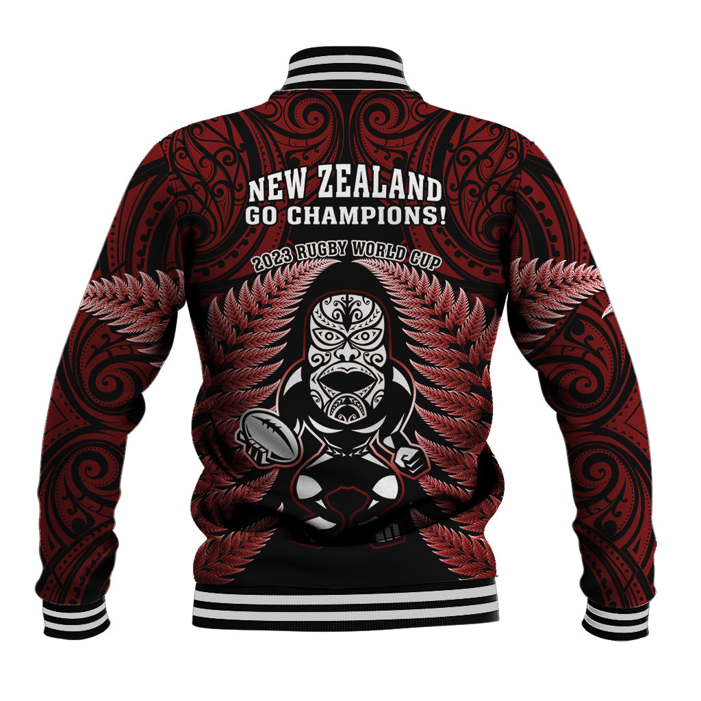 New Zealand Aotearoa Rugby Baseball Jacket NZ Tiki With Maori Fern World Cup Red Version - Vibe Hoodie Shop