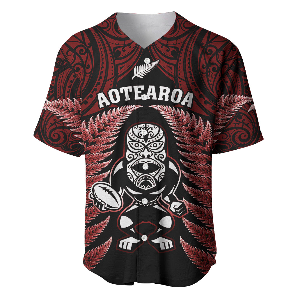 New Zealand Aotearoa Rugby Baseball Jersey NZ Tiki With Maori Fern World Cup Red Version - Vibe Hoodie Shop