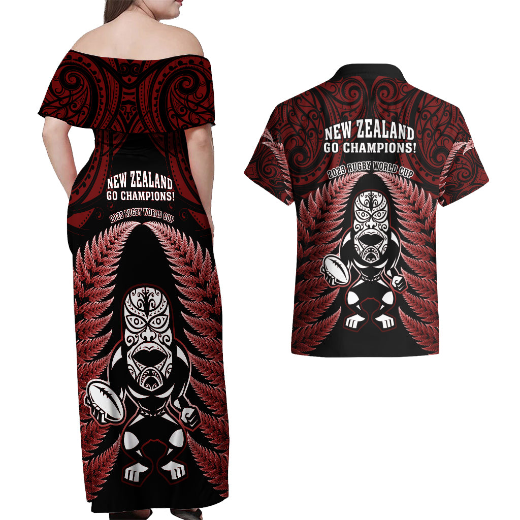 new-zealand-aotearoa-rugby-couples-matching-off-shoulder-maxi-dress-and-hawaiian-shirt-nz-tiki-with-maori-fern-world-cup-red-version