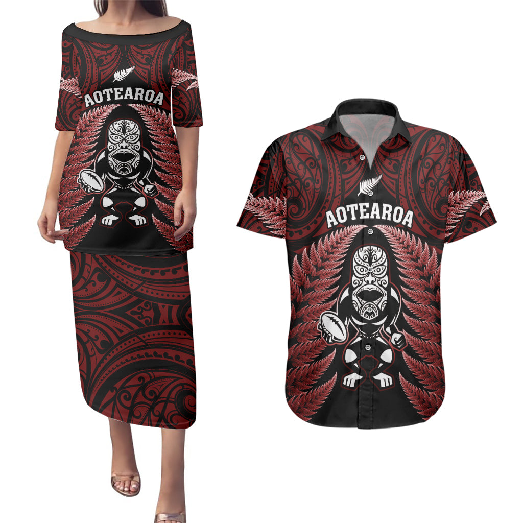 new-zealand-aotearoa-rugby-couples-matching-puletasi-dress-and-hawaiian-shirt-nz-tiki-with-maori-fern-world-cup-red-version