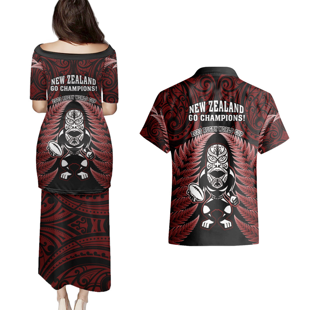 new-zealand-aotearoa-rugby-couples-matching-puletasi-dress-and-hawaiian-shirt-nz-tiki-with-maori-fern-world-cup-red-version