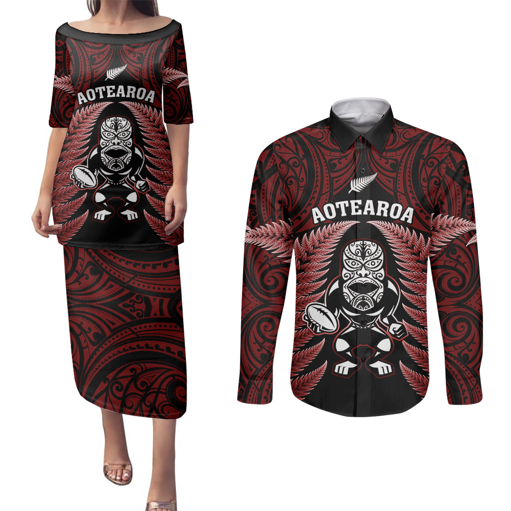 new-zealand-aotearoa-rugby-couples-matching-puletasi-dress-and-long-sleeve-button-shirts-nz-tiki-with-maori-fern-world-cup-red-version