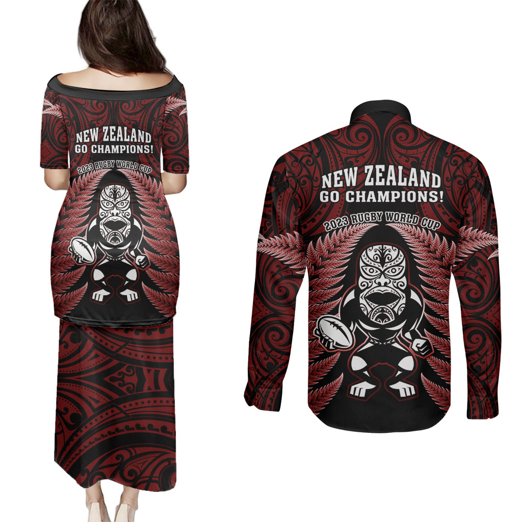 new-zealand-aotearoa-rugby-couples-matching-puletasi-dress-and-long-sleeve-button-shirts-nz-tiki-with-maori-fern-world-cup-red-version