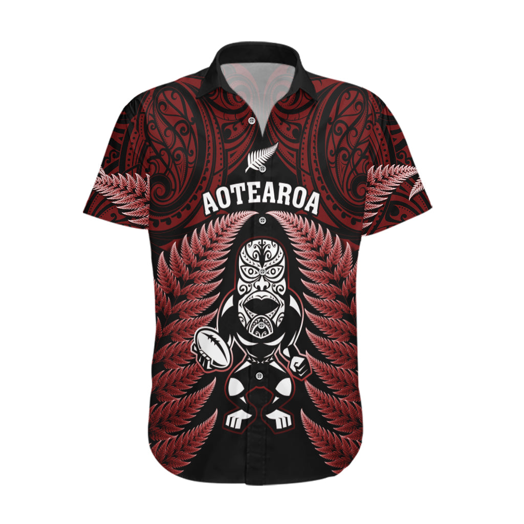 New Zealand Aotearoa Rugby Hawaiian Shirt NZ Tiki With Maori Fern World Cup Red Version - Vibe Hoodie Shop