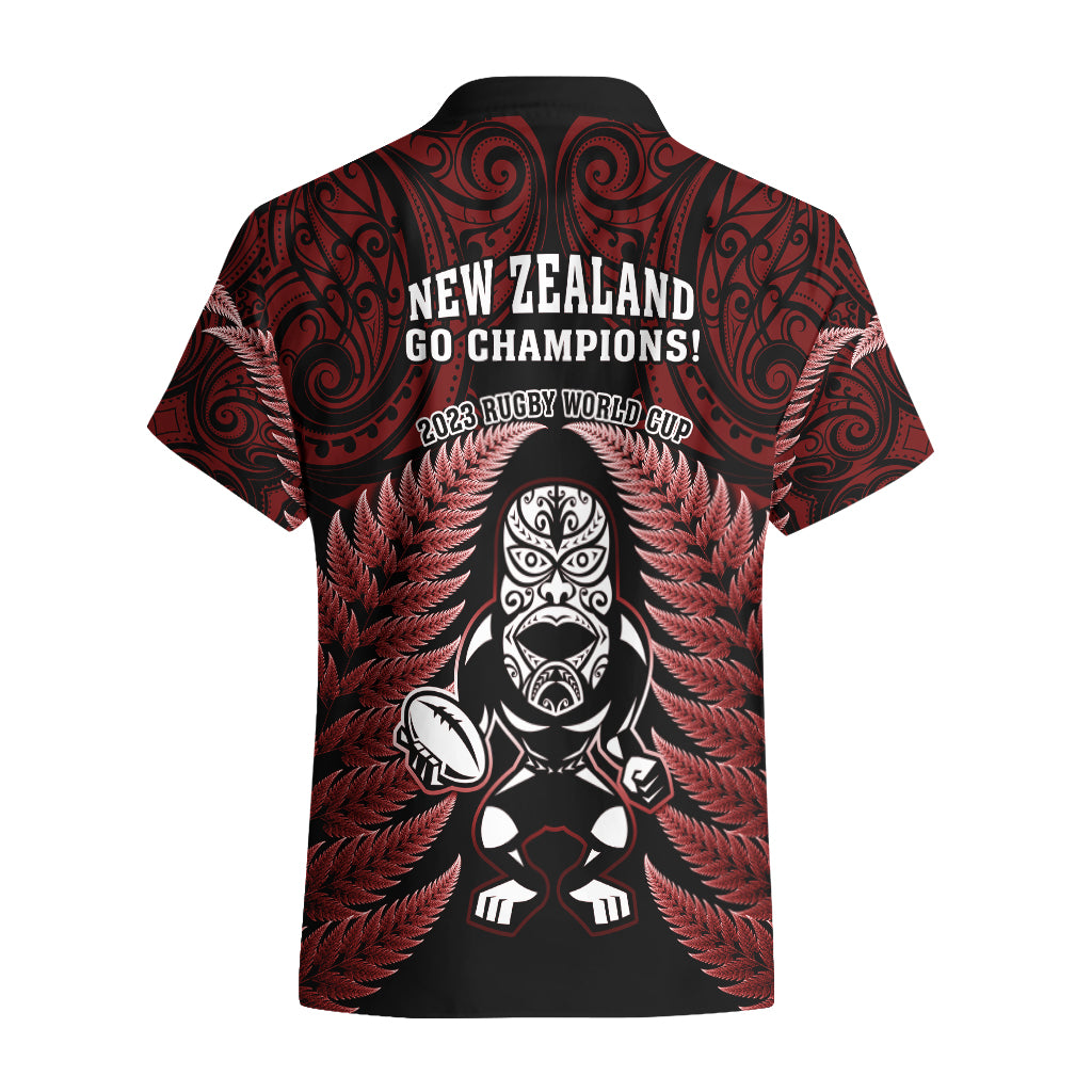 New Zealand Aotearoa Rugby Hawaiian Shirt NZ Tiki With Maori Fern World Cup Red Version - Vibe Hoodie Shop